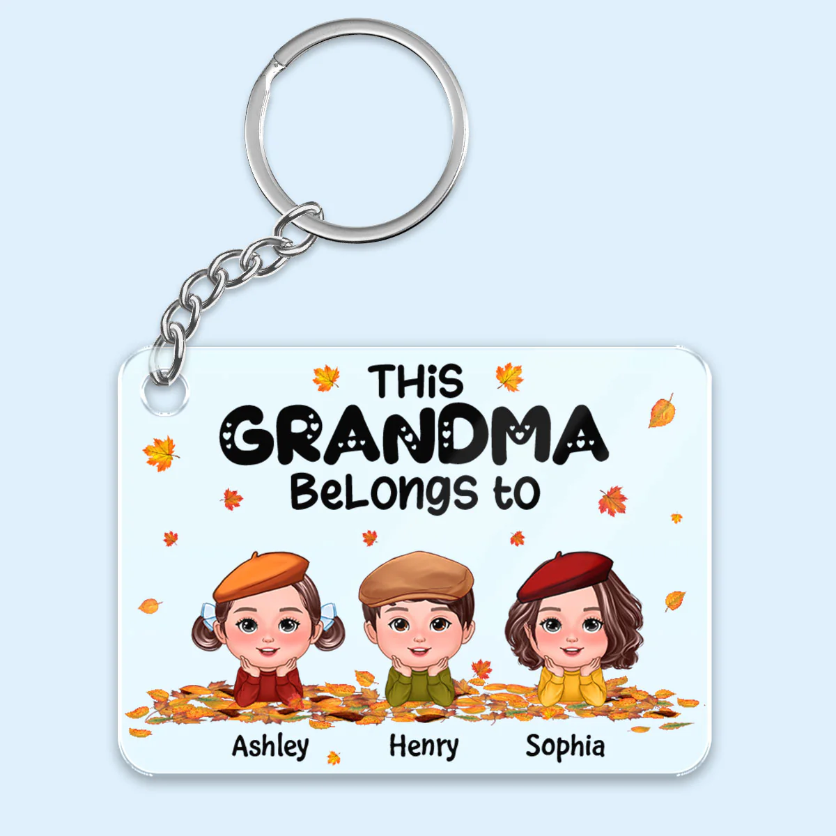 Grandma Mom Belongs To Fall Season Kids Laying On Leaves Personalized Acrylic Keychain