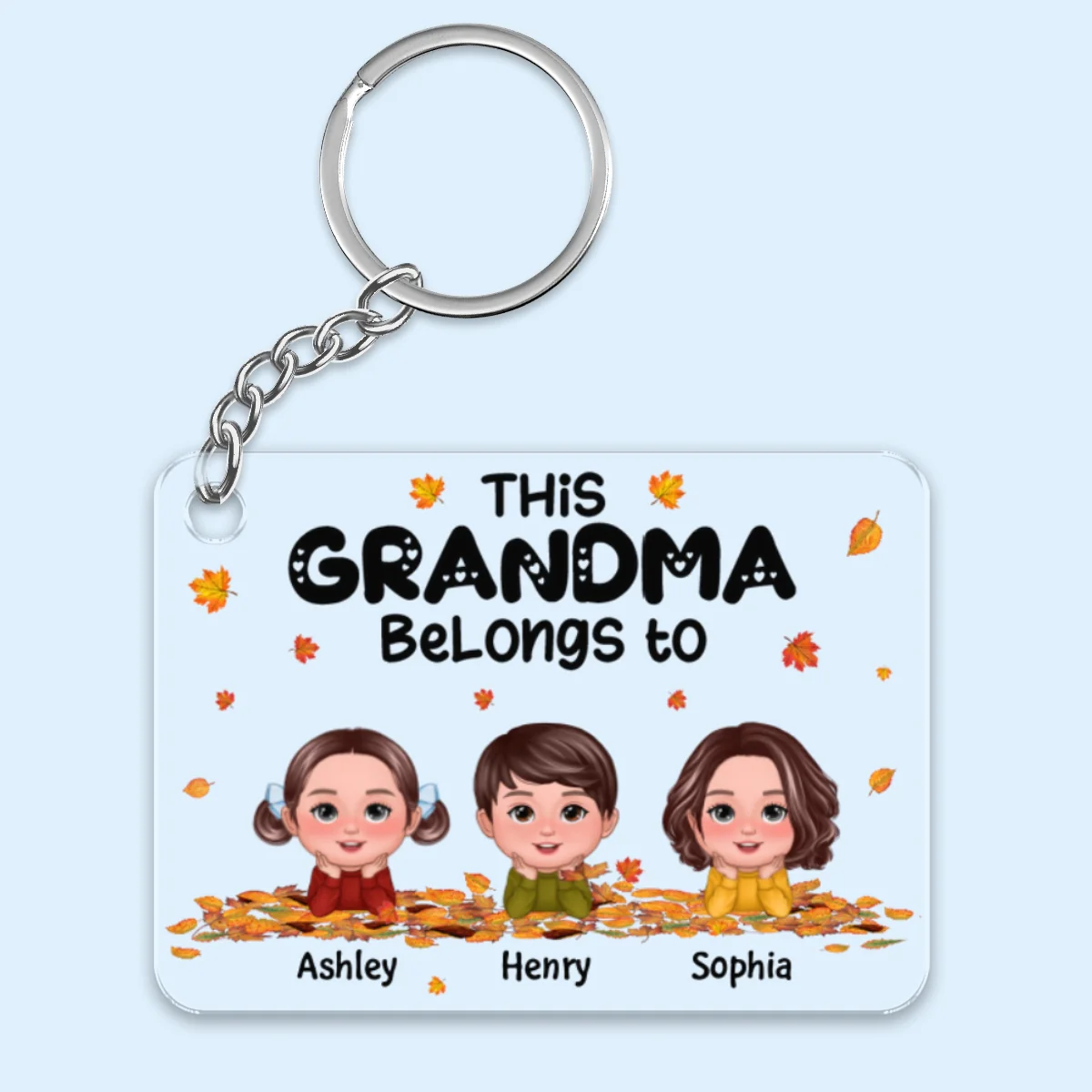 Grandma Mom Belongs To Fall Season Kids Laying On Leaves Personalized Acrylic Keychain - Image 4