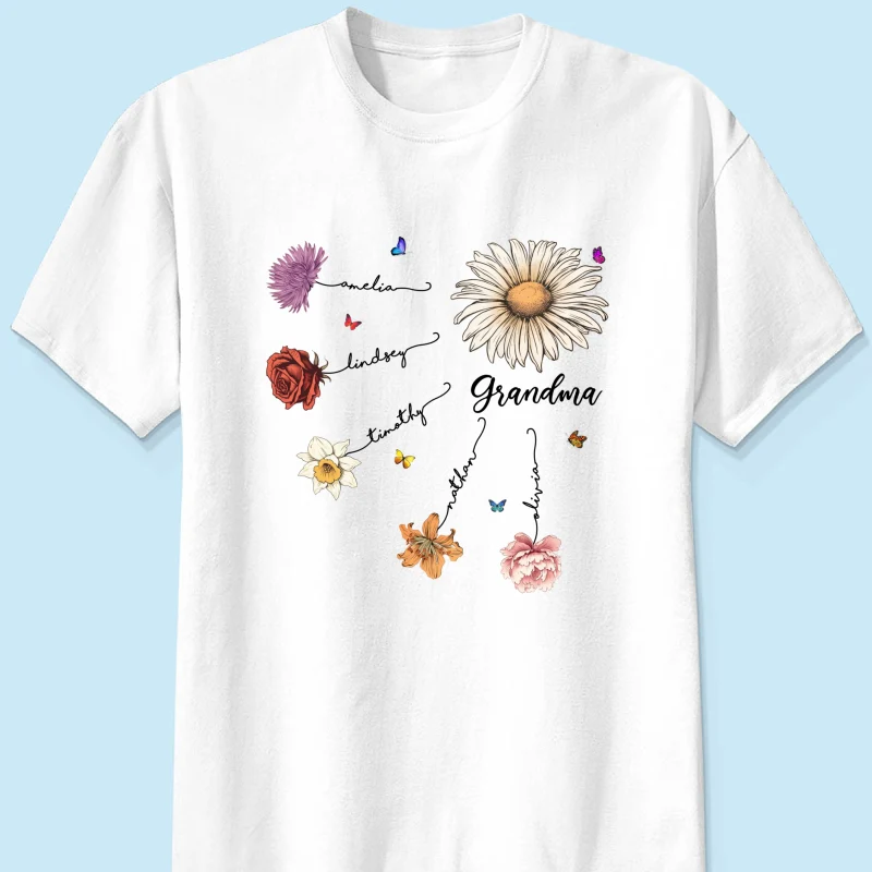 Grandma Mom Birth Flowers Personalized Shirt, Gift for Moms, for Grandmas - Image 9