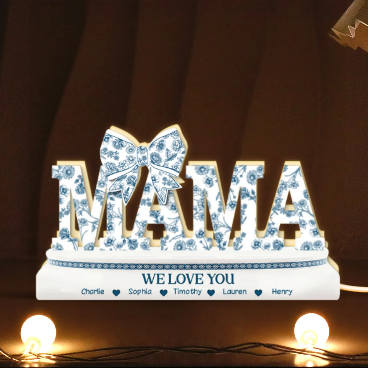 Grandma Mom Birth Month Flowers Chinoiserie Personalized Light Box, Gift for Mom, for Grandma - Image 5