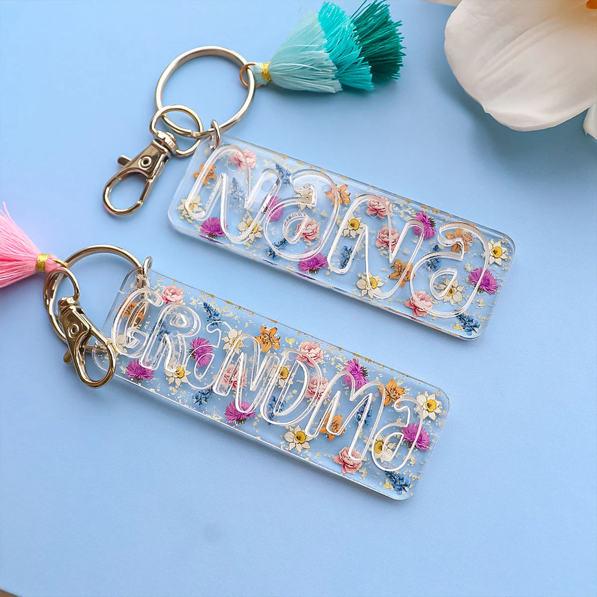 Grandma Mom Birth Month Flowers Personalized 2-Layer Acrylic Keychain - Image 5