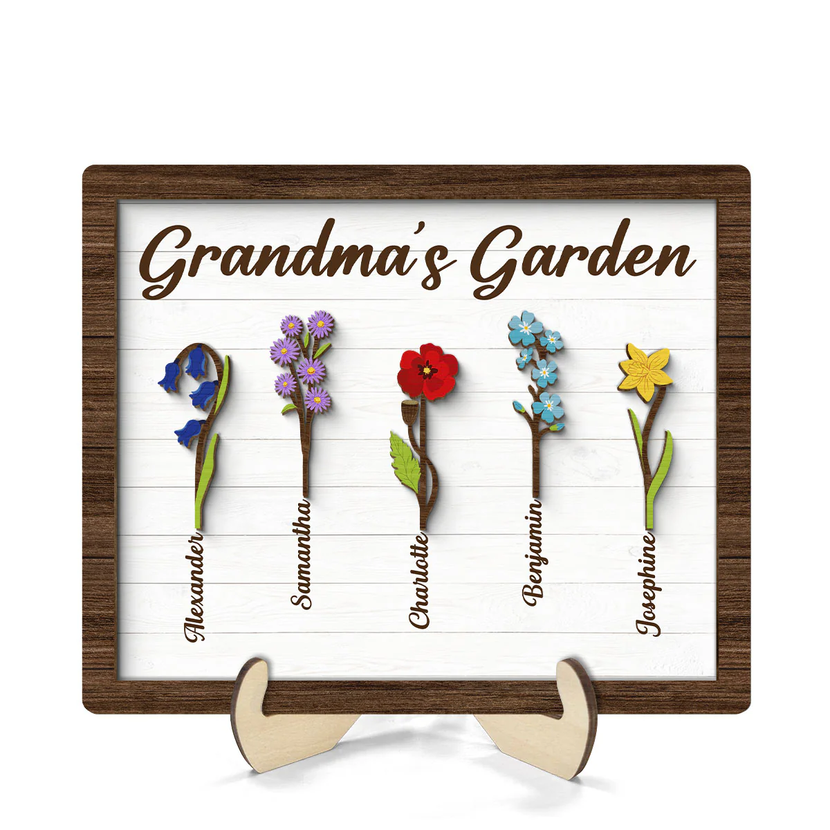 Grandma Mom Birth Month Flowers Simple Personalized 2-layer Wooden Plaque