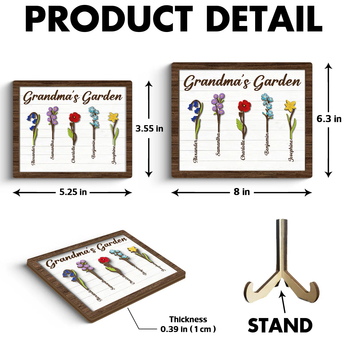 Grandma Mom Birth Month Flowers Simple Personalized 2-layer Wooden Plaque - Image 6