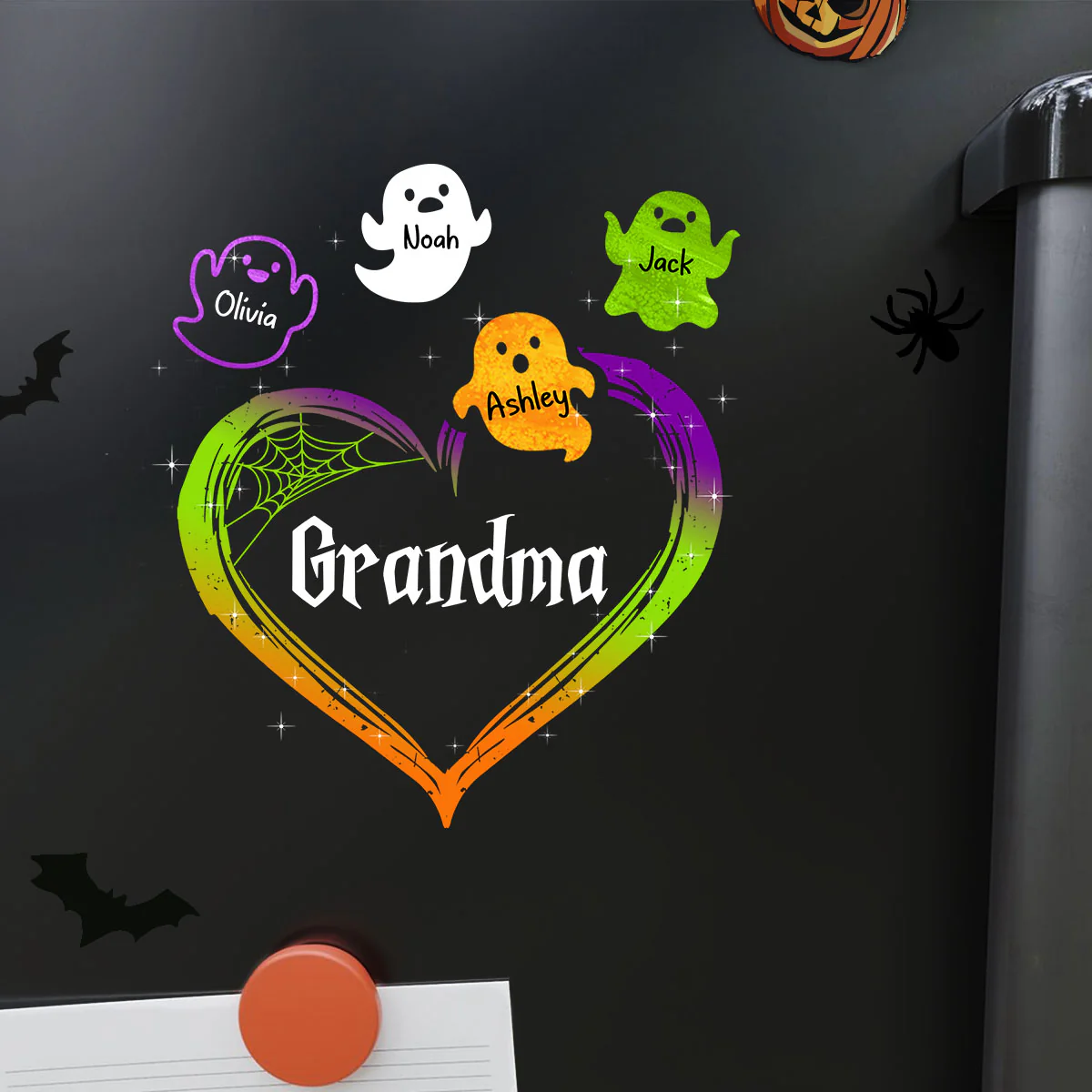 Grandma Mom Boo Flying Heart Personalized Decal, Halloween Decor - Image 4