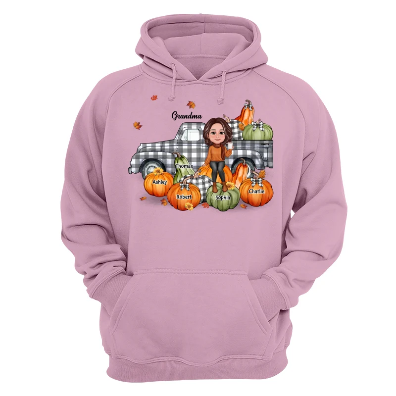 Grandma Mom Buffalo Plaid Truck And Pumpkins Fall Season Personalized Shirt - Image 15