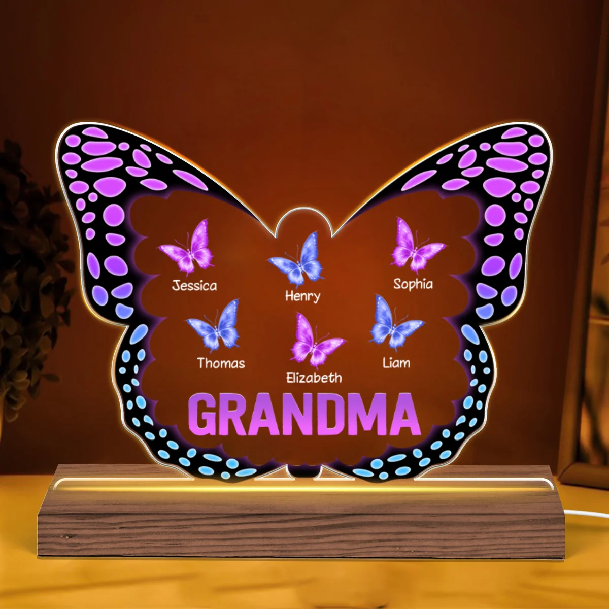 Grandma Mom Butterflies In Butterfly Personalized Acrylic Custom Shape LED Night Light - Image 5
