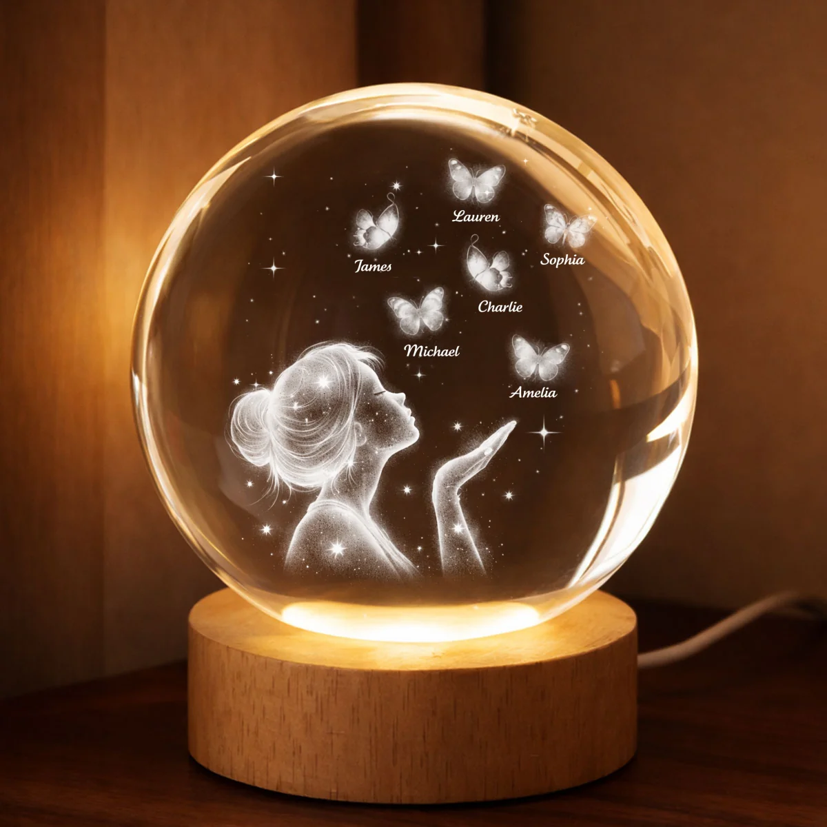 Grandma Mom Butterflies Kiss - Personalized Crystal Ball LED Night Light - Sentimental Gift for Grandma, Mom - Image 10