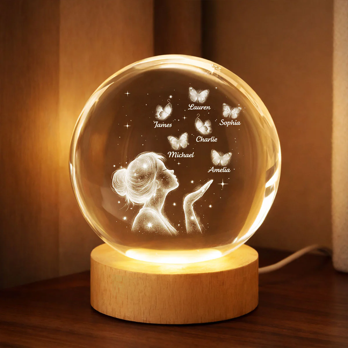 Grandma Mom Butterflies Kiss - Personalized Crystal Ball LED Night Light - Sentimental Gift for Grandma, Mom - Image 5