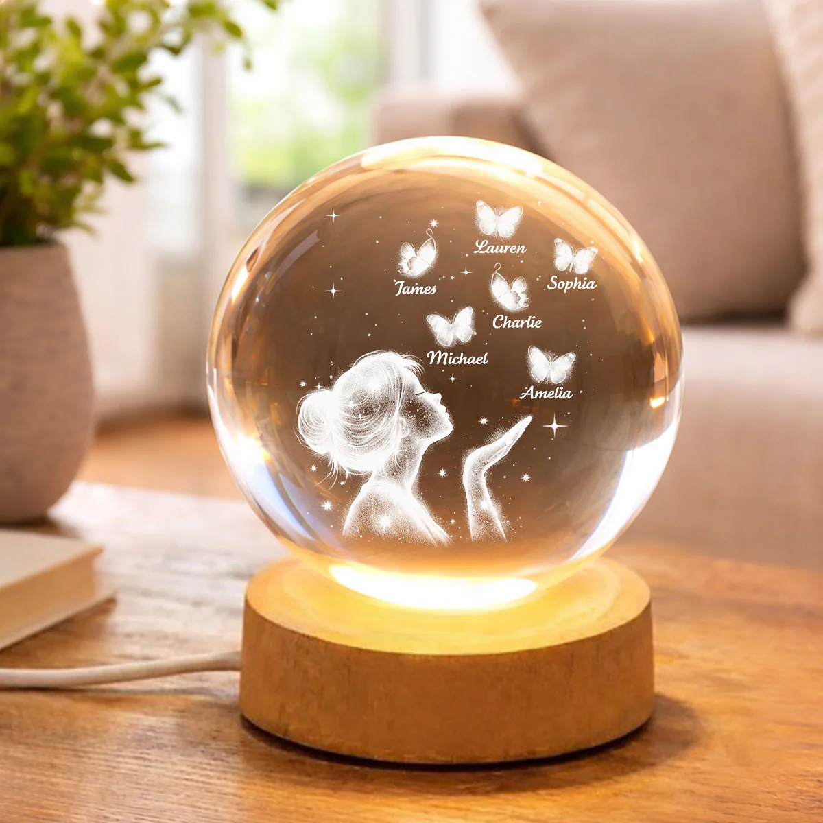 Grandma Mom Butterflies Kiss - Personalized Crystal Ball LED Night Light - Sentimental Gift for Grandma, Mom - Image 6