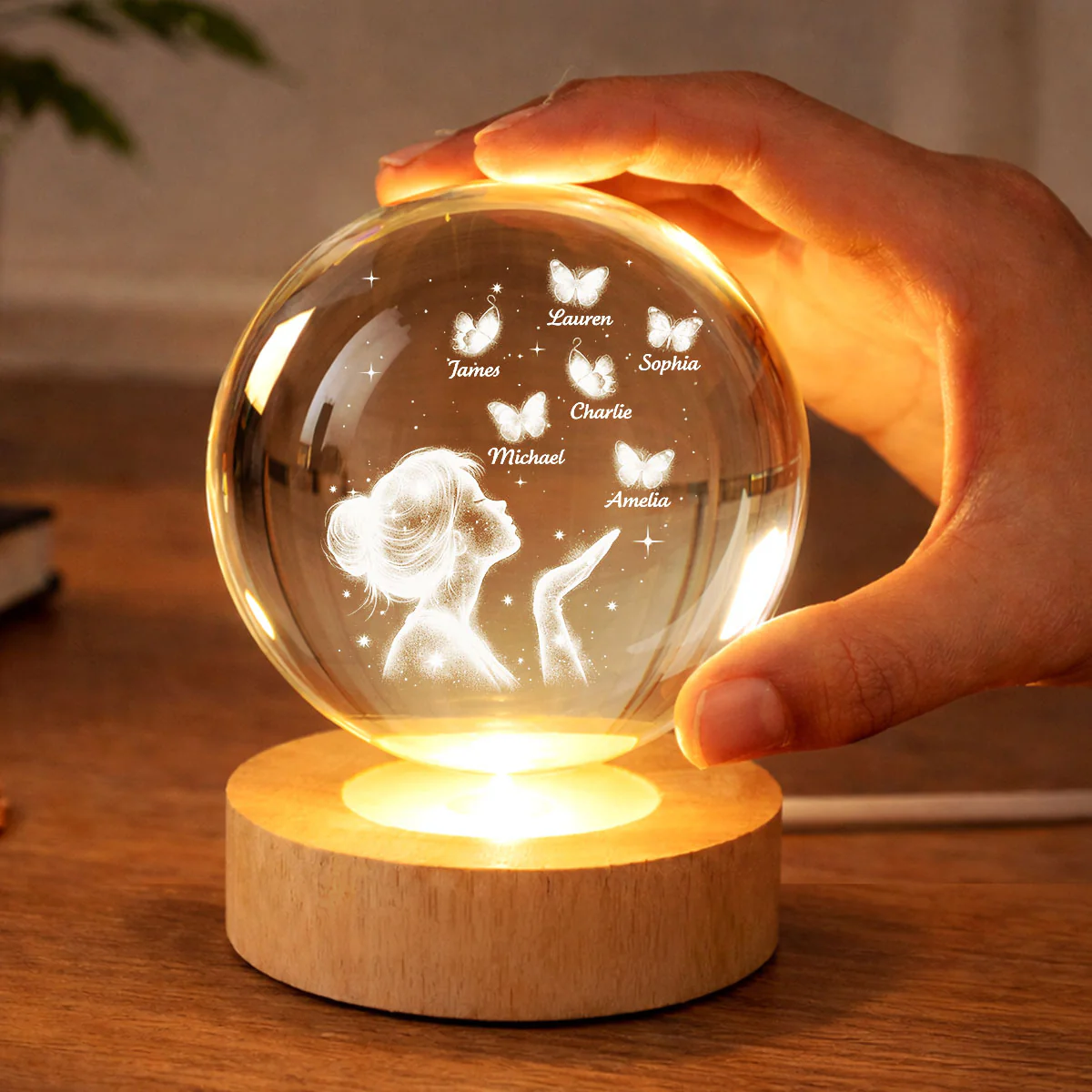 Grandma Mom Butterflies Kiss - Personalized Crystal Ball LED Night Light - Sentimental Gift for Grandma, Mom - Image 7