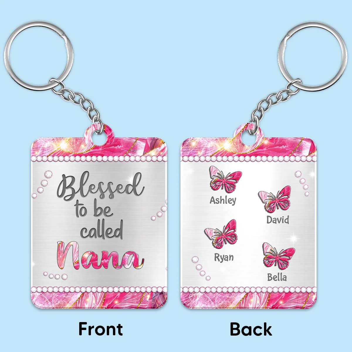 Grandma Mom Butterflies Metal Pattern Personalized Acrylic Keychain