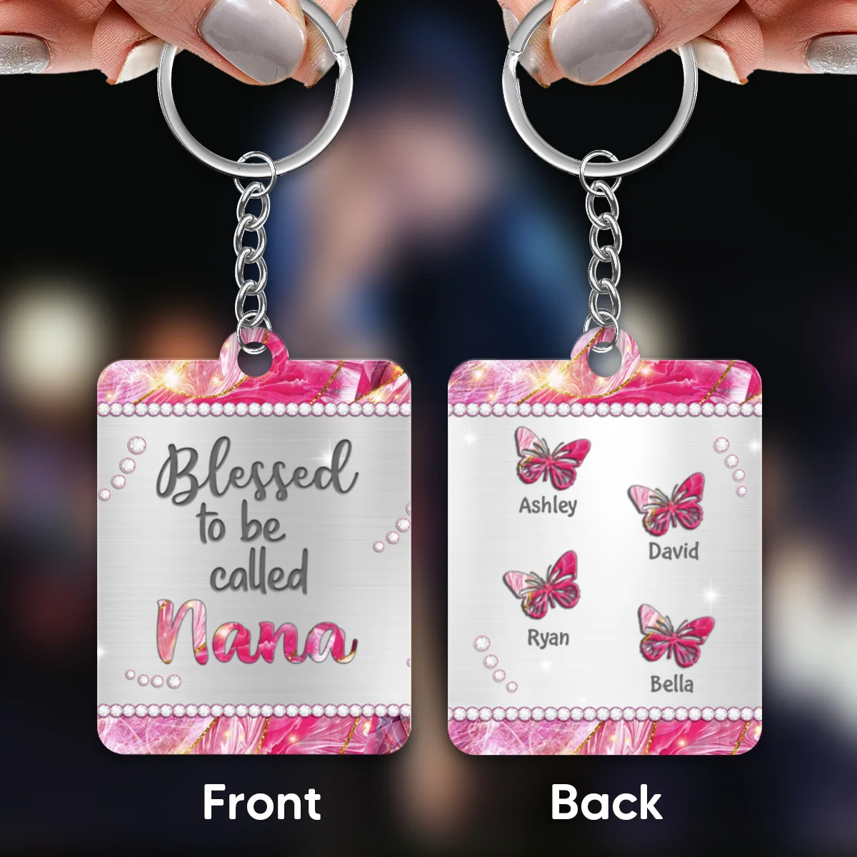 Grandma Mom Butterflies Metal Pattern Personalized Acrylic Keychain - Image 4