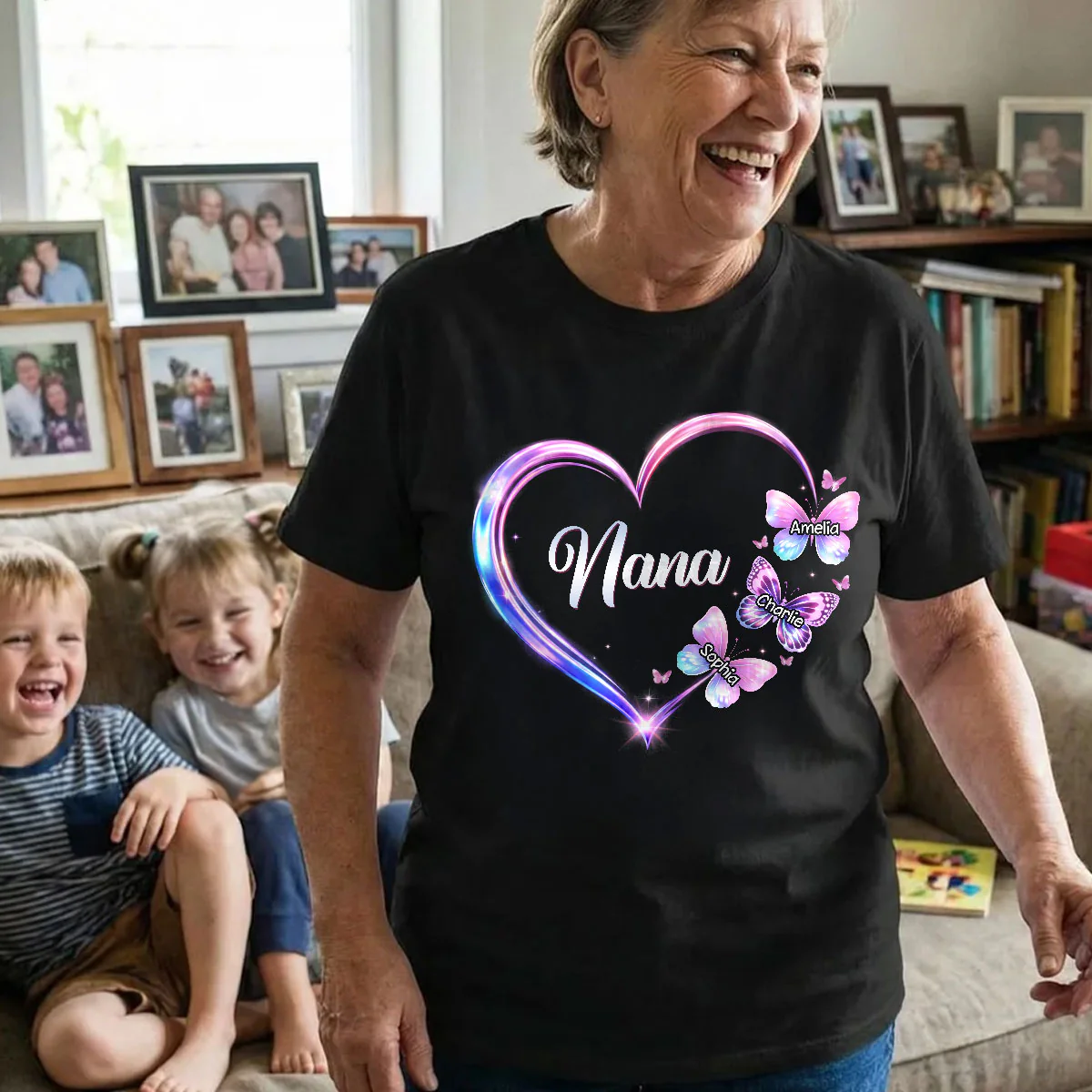 Grandma Mom Butterfly Heart with Kids' Names - Personalized Shirt - Sentimental Gift for Grandma, Mom - Image 3