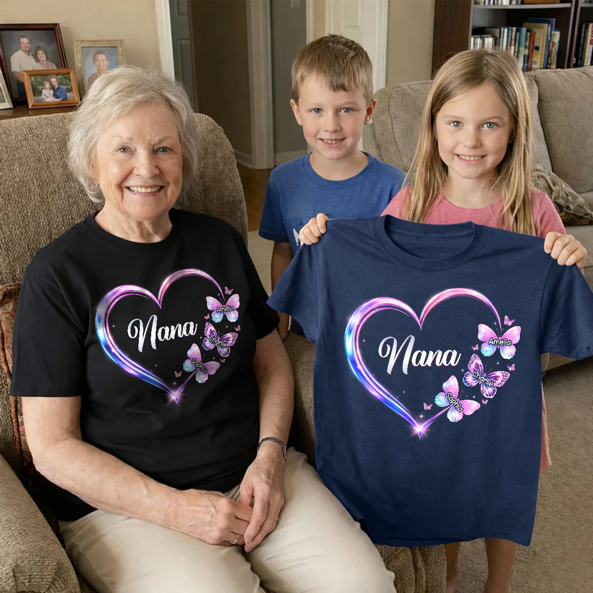 Grandma Mom Butterfly Heart with Kids' Names - Personalized Shirt - Sentimental Gift for Grandma, Mom - Image 4