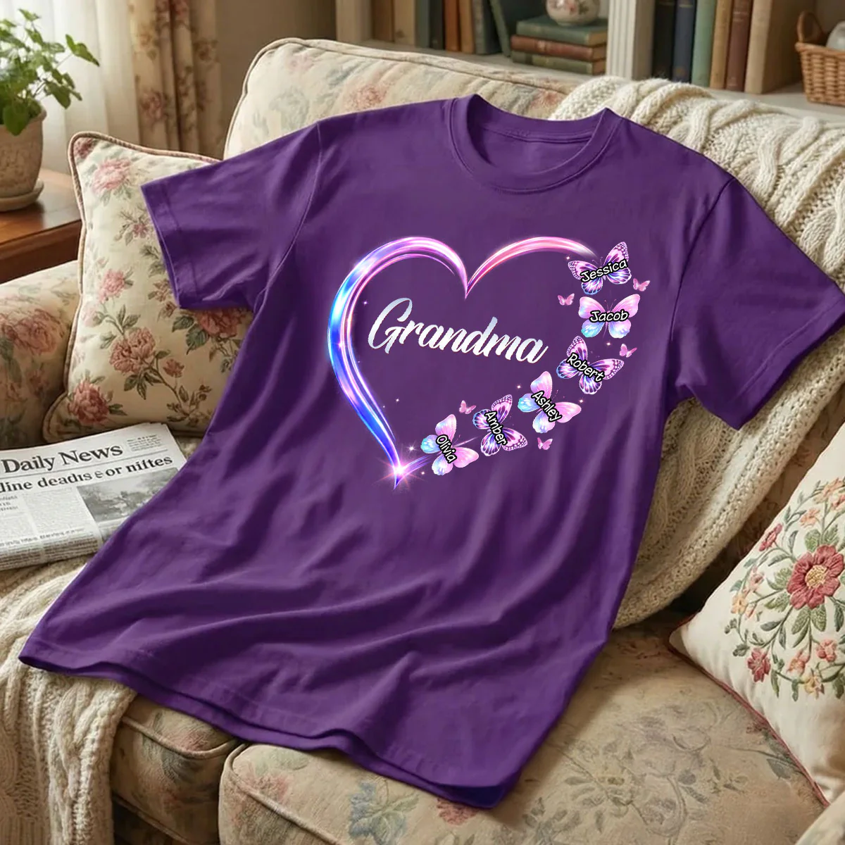 Grandma Mom Butterfly Heart with Kids' Names - Personalized Shirt - Sentimental Gift for Grandma, Mom - Image 5