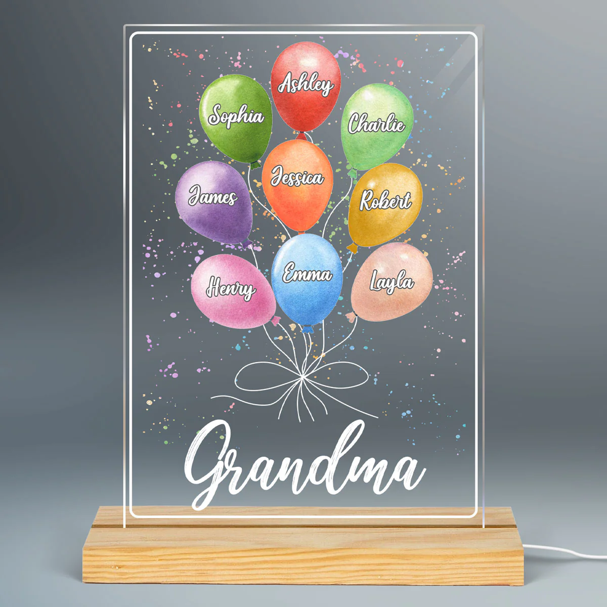 Grandma Mom Colorful Balloon Personalized Rectangel Acrylic LED Night Light - Image 2