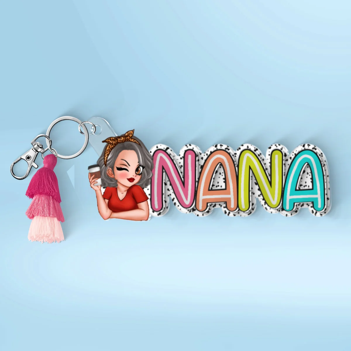 Grandma Mom Colorful Dalmation Dot Pattern Personalized 2-Layer Acrylic Keychain