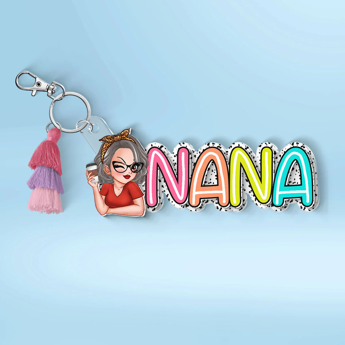 Grandma Mom Colorful Dalmation Dot Pattern Personalized 2-Layer Acrylic Keychain - Image 6