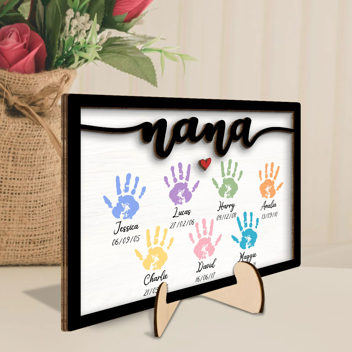 Grandma Mom Colorful Handprints Personalized 2-layer Wooden Plaque - Image 3
