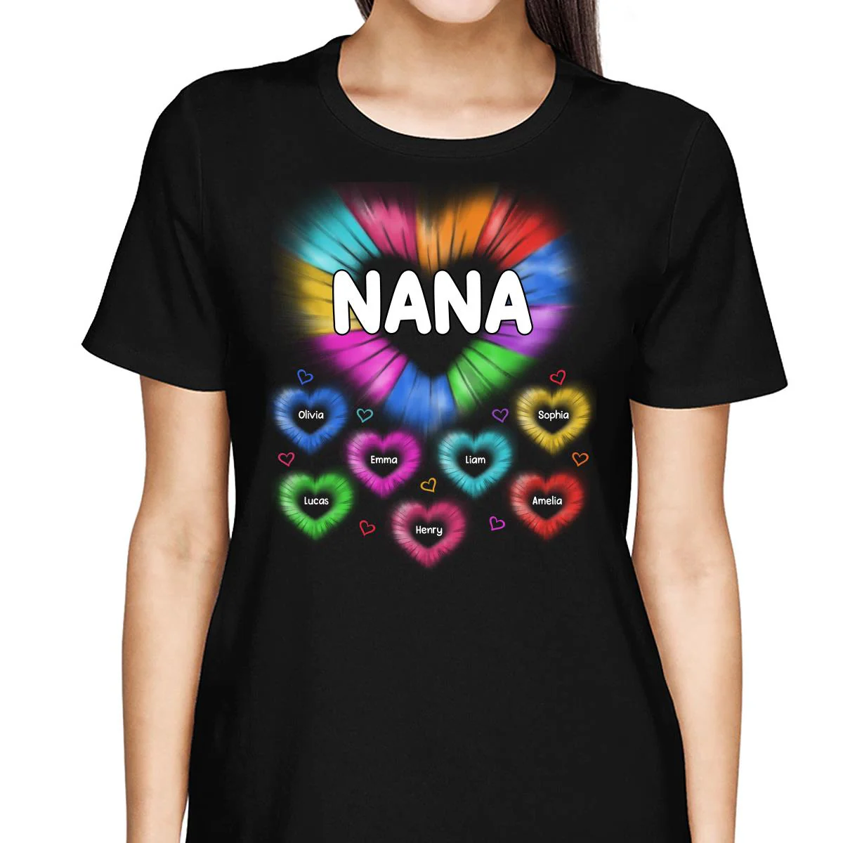 Grandma Mom Colorful Hearts Personalized Shirt - Image 2