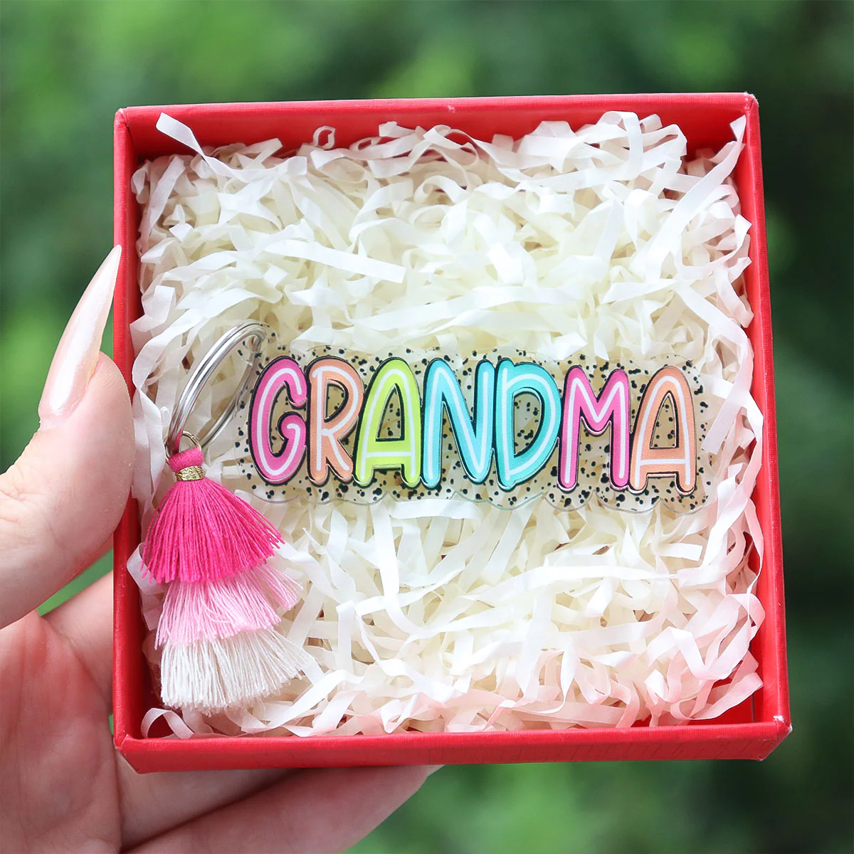 Grandma Mom Colorful Pattern Personalized 2-Layer Acrylic Keychain - Image 11