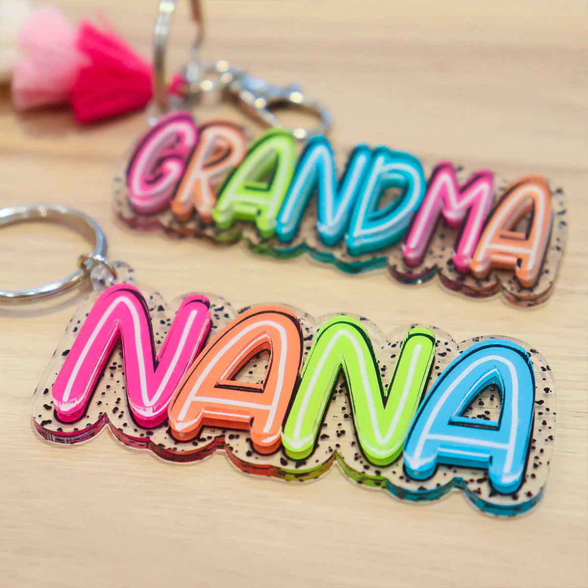 Grandma Mom Colorful Pattern Personalized 2-Layer Acrylic Keychain - Image 12