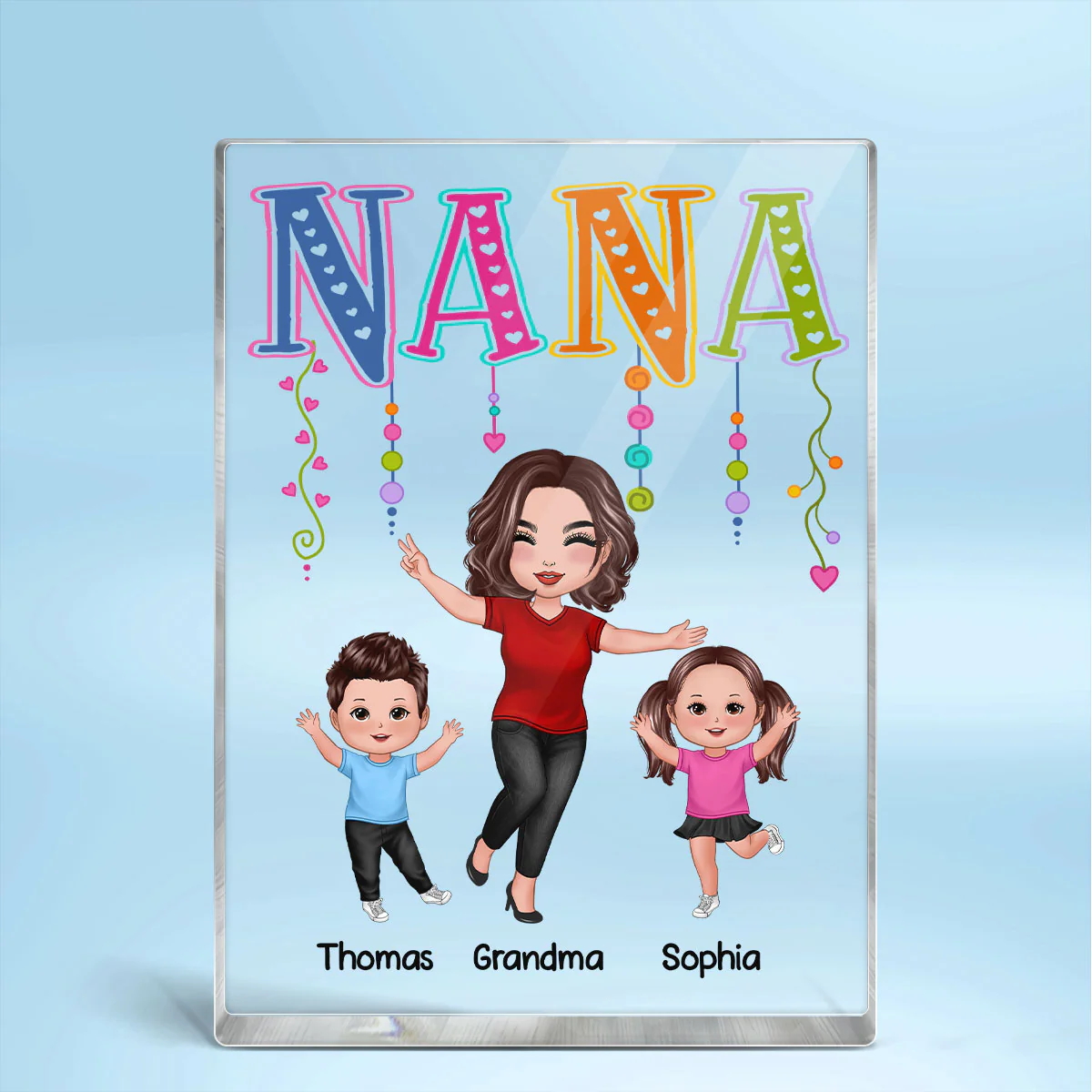 Grandma Mom Colorful String Happy Woman & Kids Personalized Vertical Rectangle Acrylic Block Plaque - Image 2