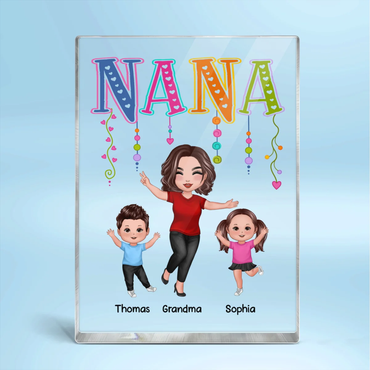 Grandma Mom Colorful String Happy Woman & Kids Personalized Vertical Rectangle Acrylic Block Plaque - Image 4