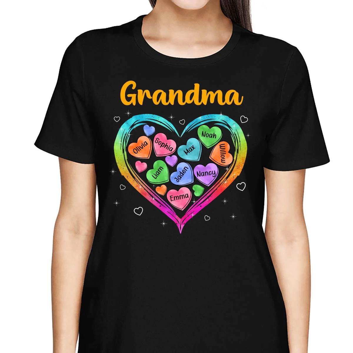 Grandma Mom Colorful Watercolor Hearts In Heart Personalized Shirt - Image 2