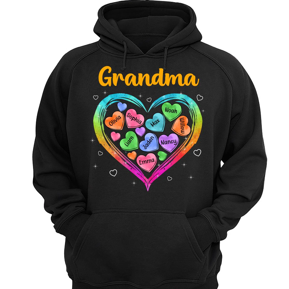 Grandma Mom Colorful Watercolor Hearts In Heart Personalized Shirt - Image 3