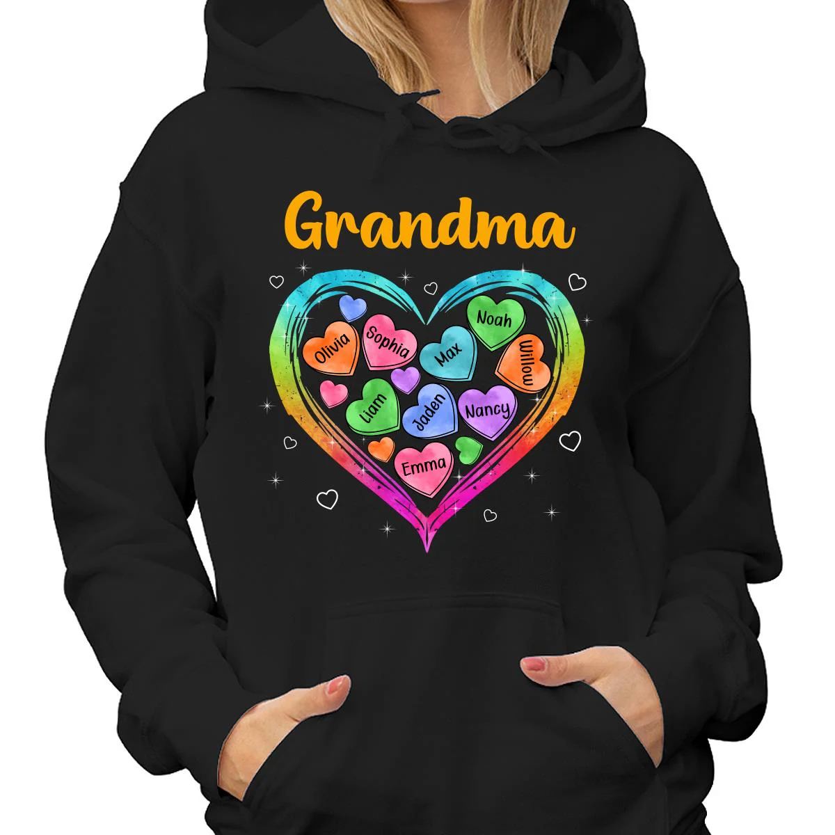 Grandma Mom Colorful Watercolor Hearts In Heart Personalized Shirt - Image 4