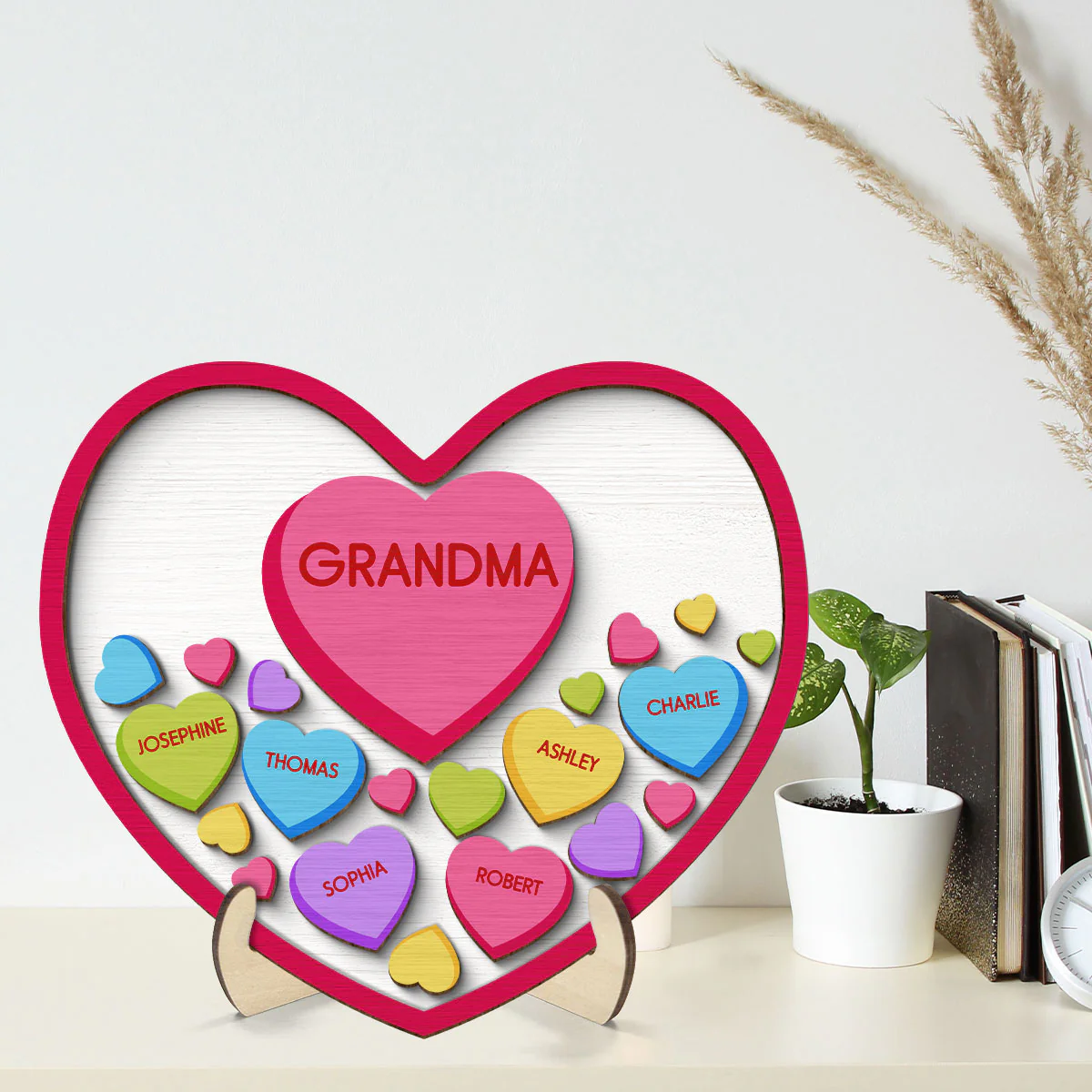 Grandma Mom Conversation Hearts In Heart Valentine‘s Day Gift Personalized 2-Layer Wooden Plaque - Image 2