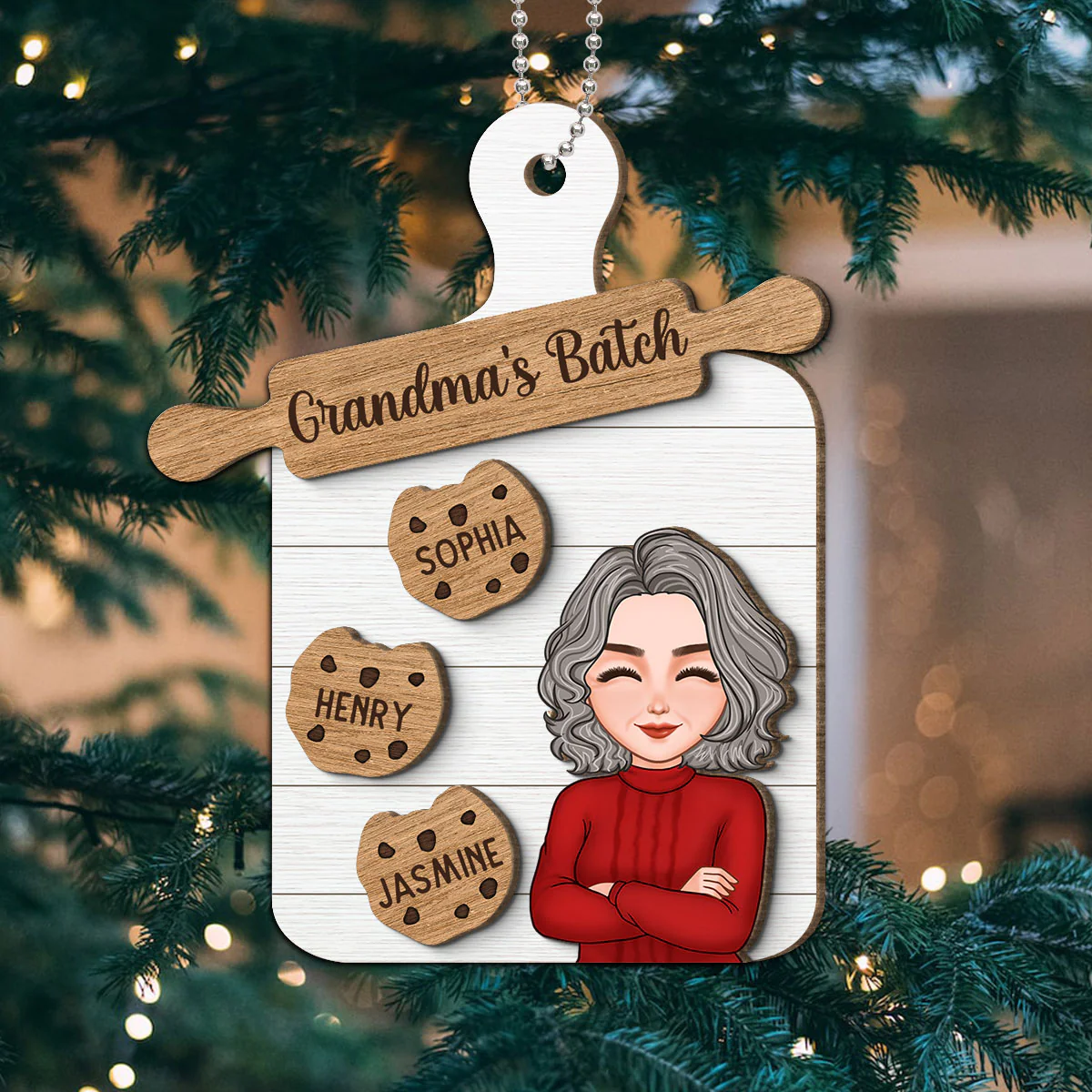 Grandma Mom Cookie Board Christmas Personalized 2-Layer Wooden Ornament - Image 4