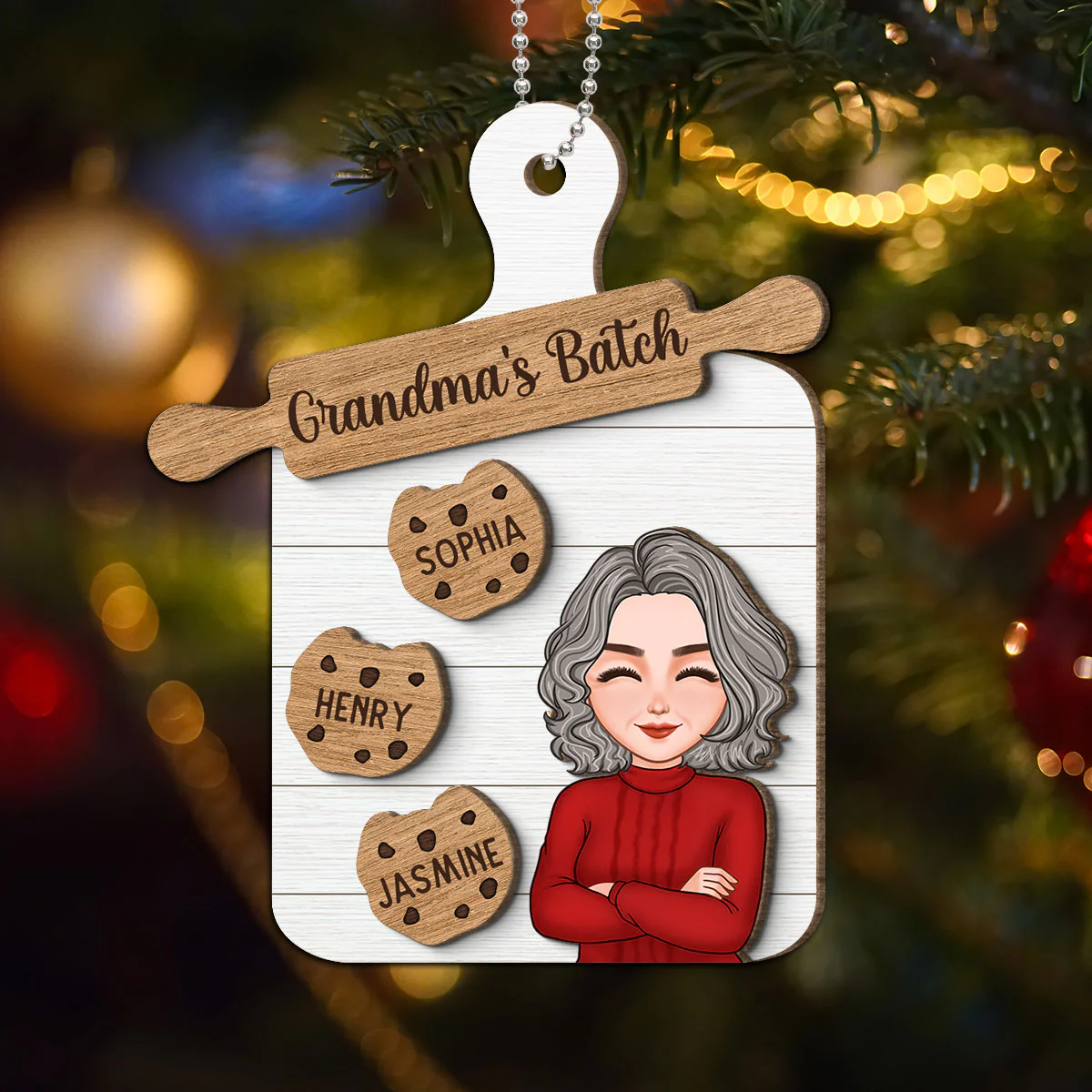 Grandma Mom Cookie Board Christmas Personalized 2-Layer Wooden Ornament - Image 6