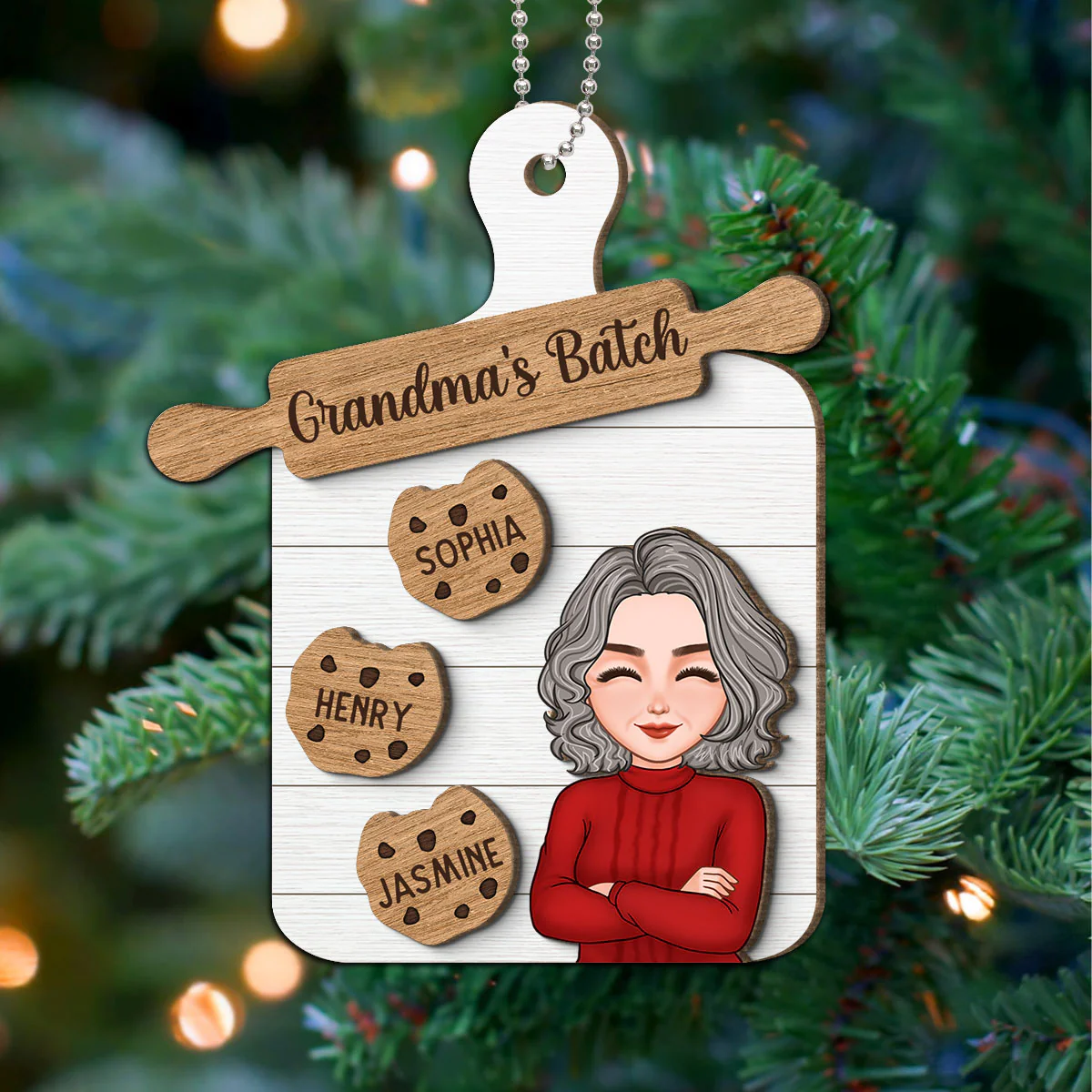 Grandma Mom Cookie Board Christmas Personalized 2-Layer Wooden Ornament - Image 7