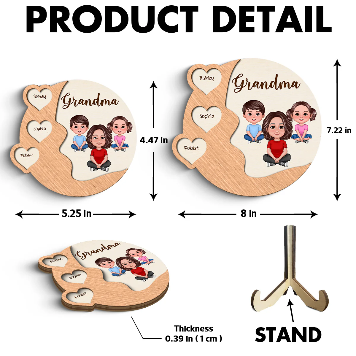 Grandma Mom Crossed Legs Hearts Woman Face Personalized 2-layer Wooden Plaque - Image 6