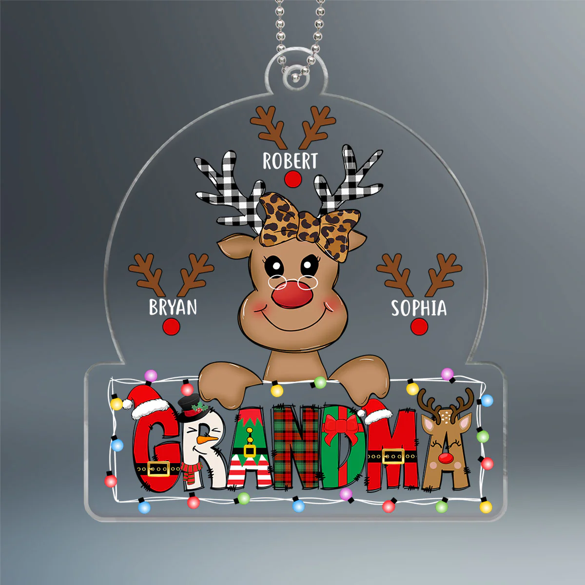 Grandma Mom Cute Reindeer Christmas Patterned Personalized Acrylic Ornament - Image 2