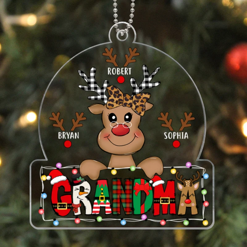 Grandma Mom Cute Reindeer Christmas Patterned Personalized Acrylic Ornament - Image 5