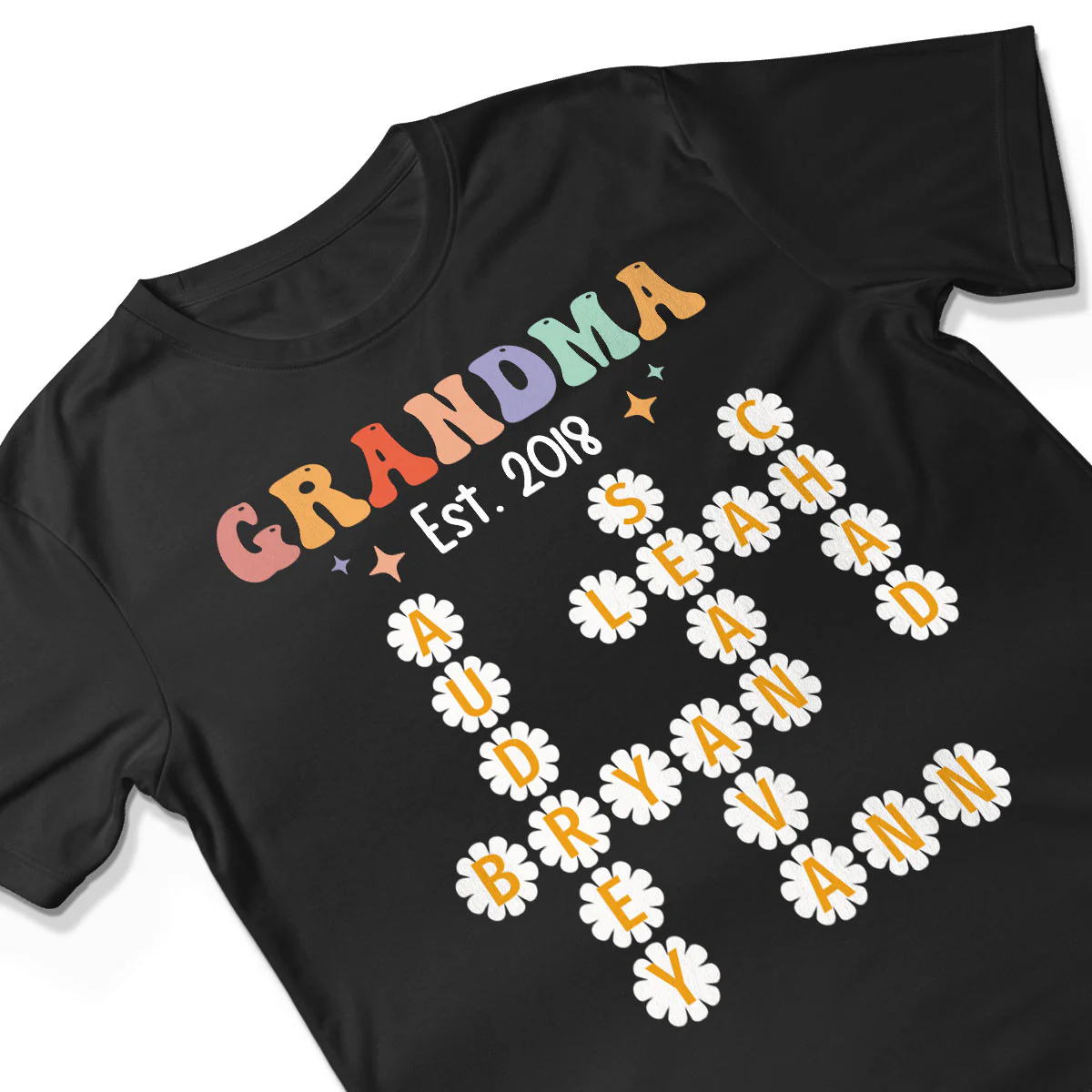 Grandma Mom Daisy Flower Crossword Art Puzzle Personalized Shirt - Image 3