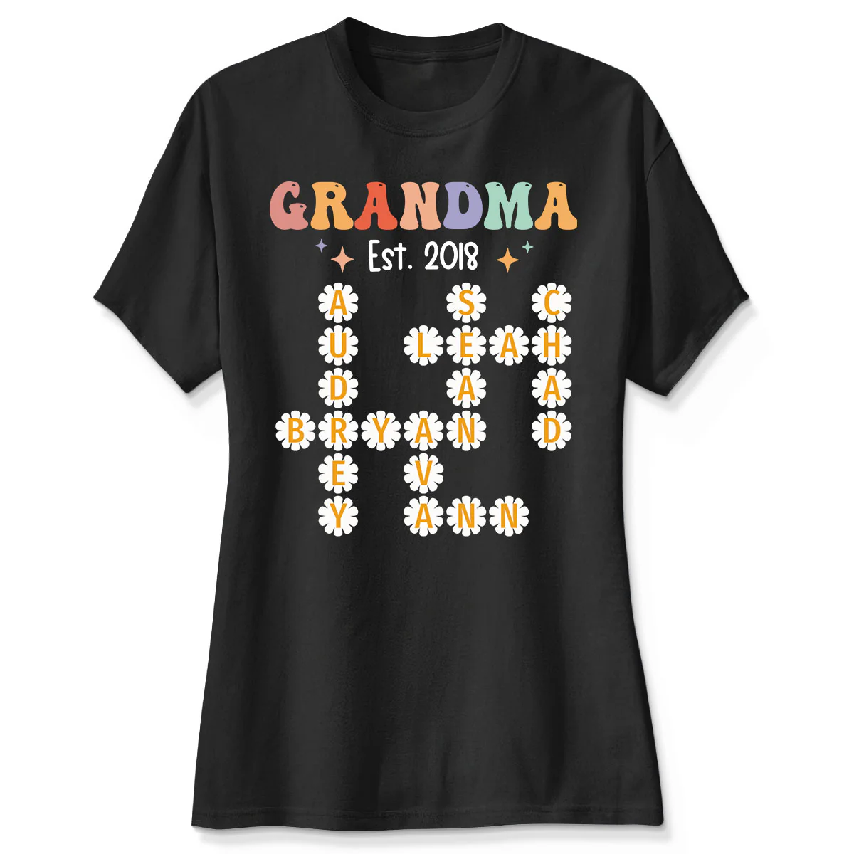 Grandma Mom Daisy Flower Crossword Art Puzzle Personalized Shirt - Image 4