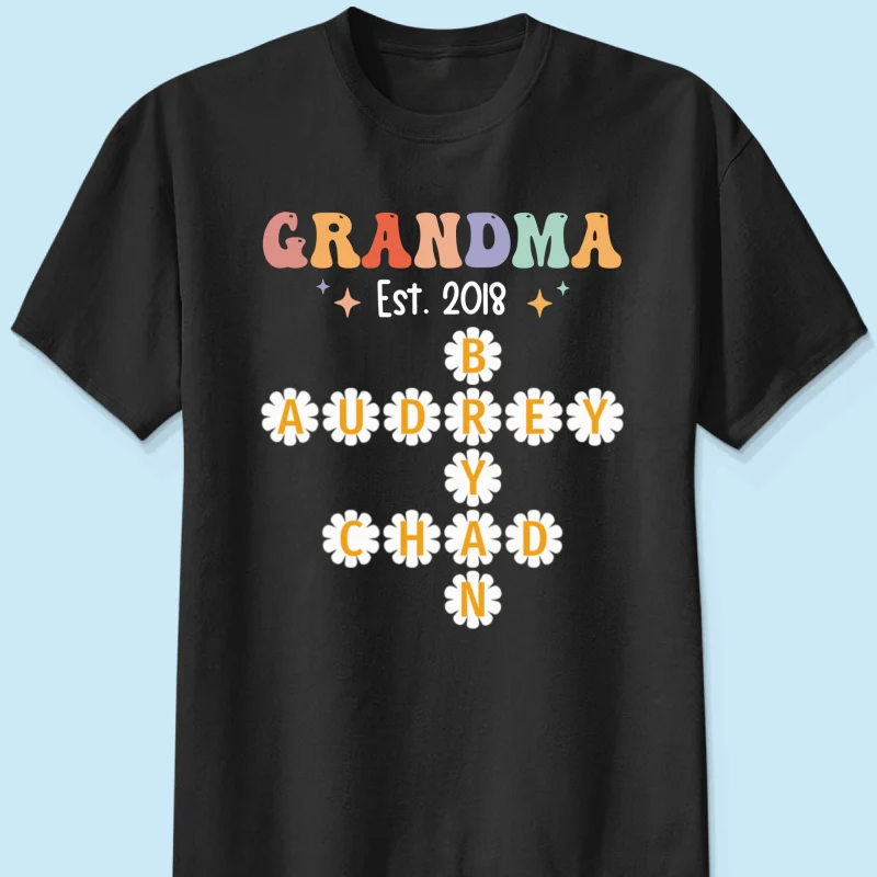 Grandma Mom Daisy Flower Crossword Art Puzzle Personalized Shirt - Image 7