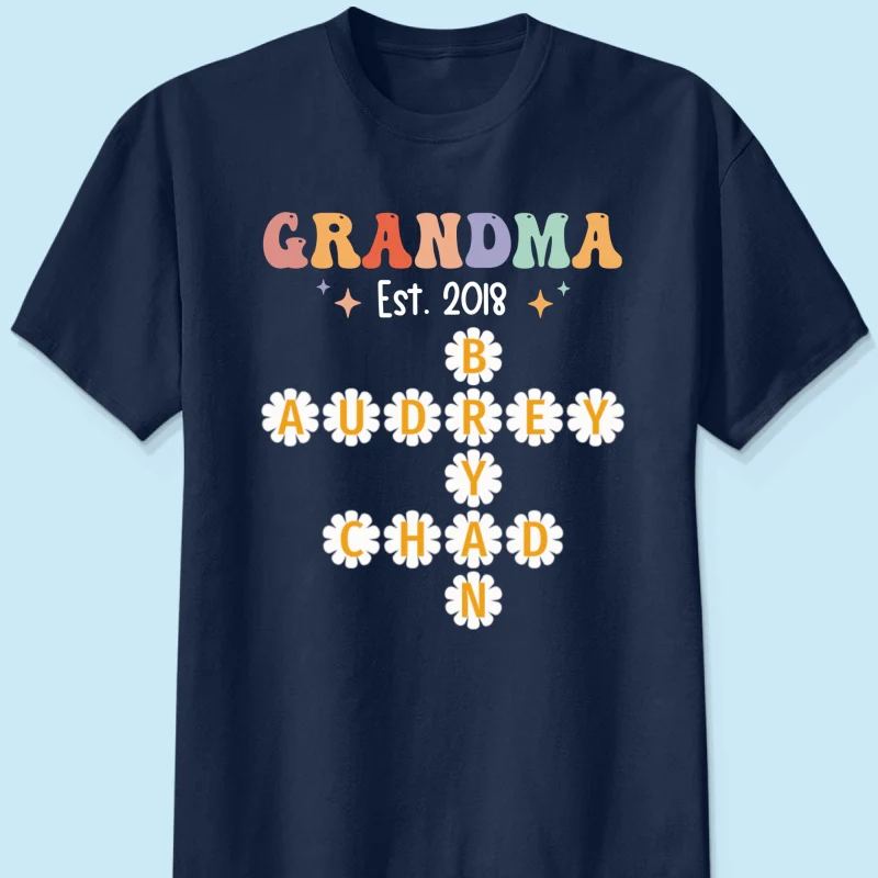 Grandma Mom Daisy Flower Crossword Art Puzzle Personalized Shirt - Image 8
