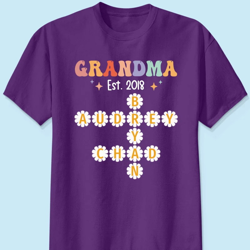 Grandma Mom Daisy Flower Crossword Art Puzzle Personalized Shirt - Image 9