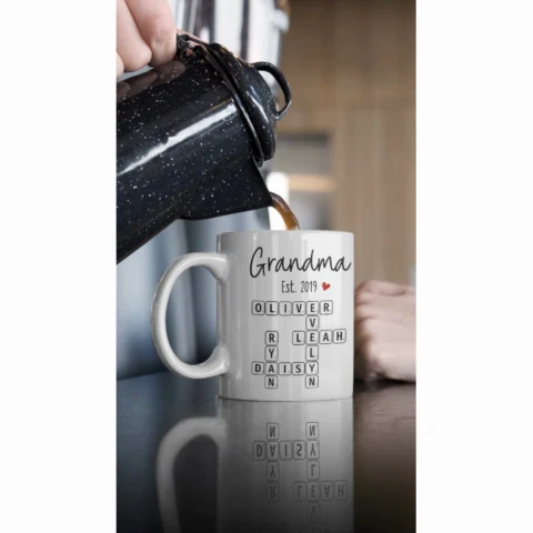 Grandma Mom Est. Crossword Puzzle Art Personalized Mug - Image 2