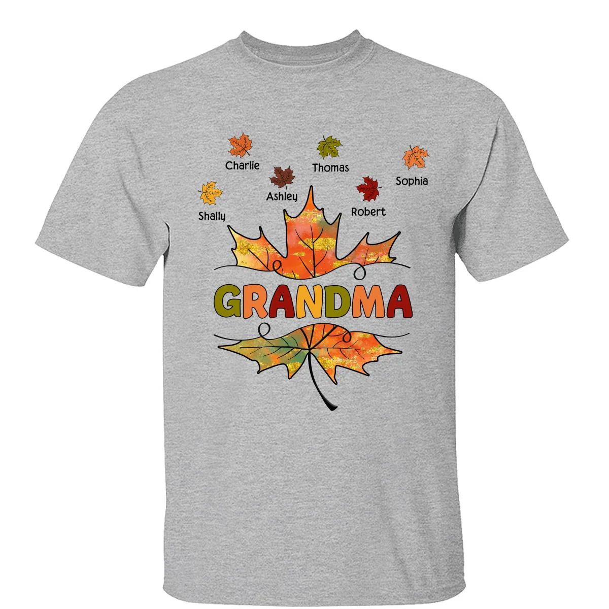 Grandma Mom Fall Leave Cut Through Personalized Shirt