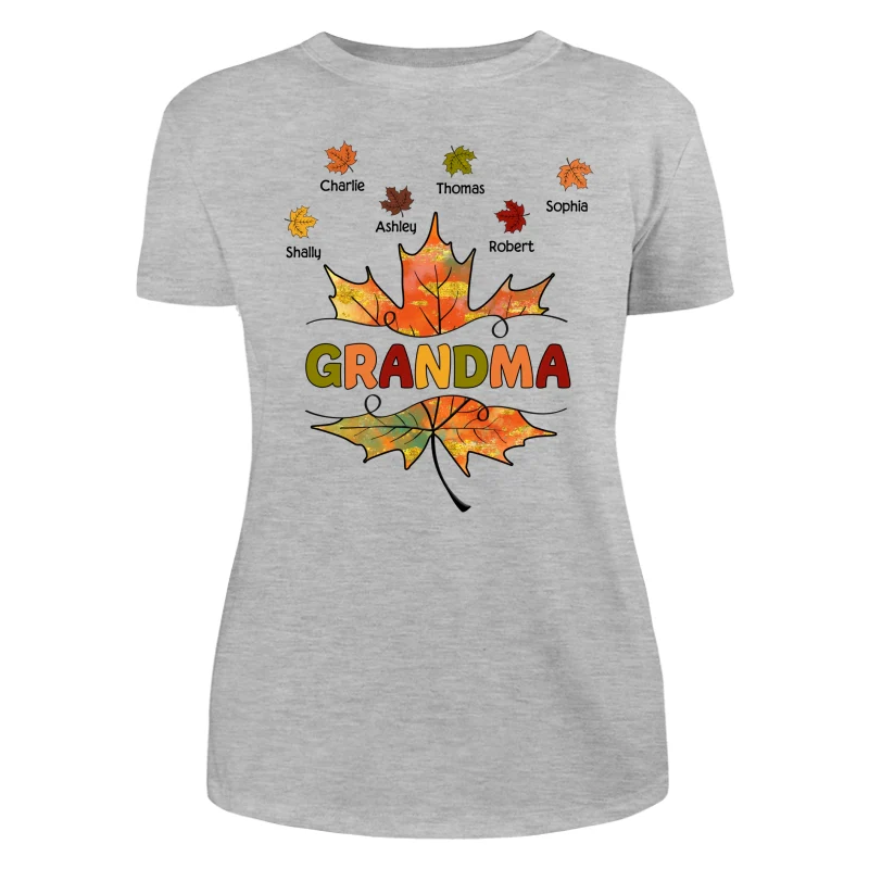 Grandma Mom Fall Leave Cut Through Personalized Shirt - Image 10