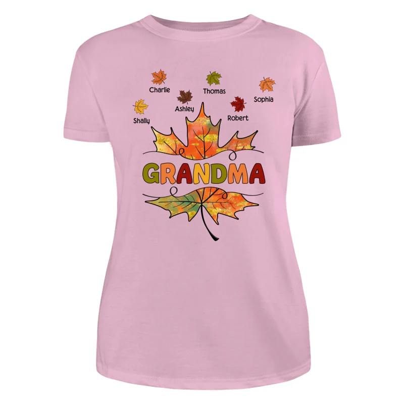 Grandma Mom Fall Leave Cut Through Personalized Shirt - Image 11