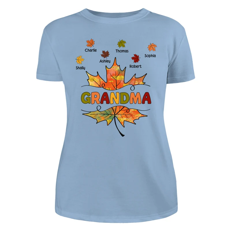 Grandma Mom Fall Leave Cut Through Personalized Shirt - Image 12