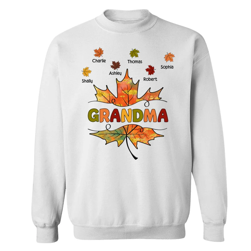 Grandma Mom Fall Leave Cut Through Personalized Shirt - Image 17