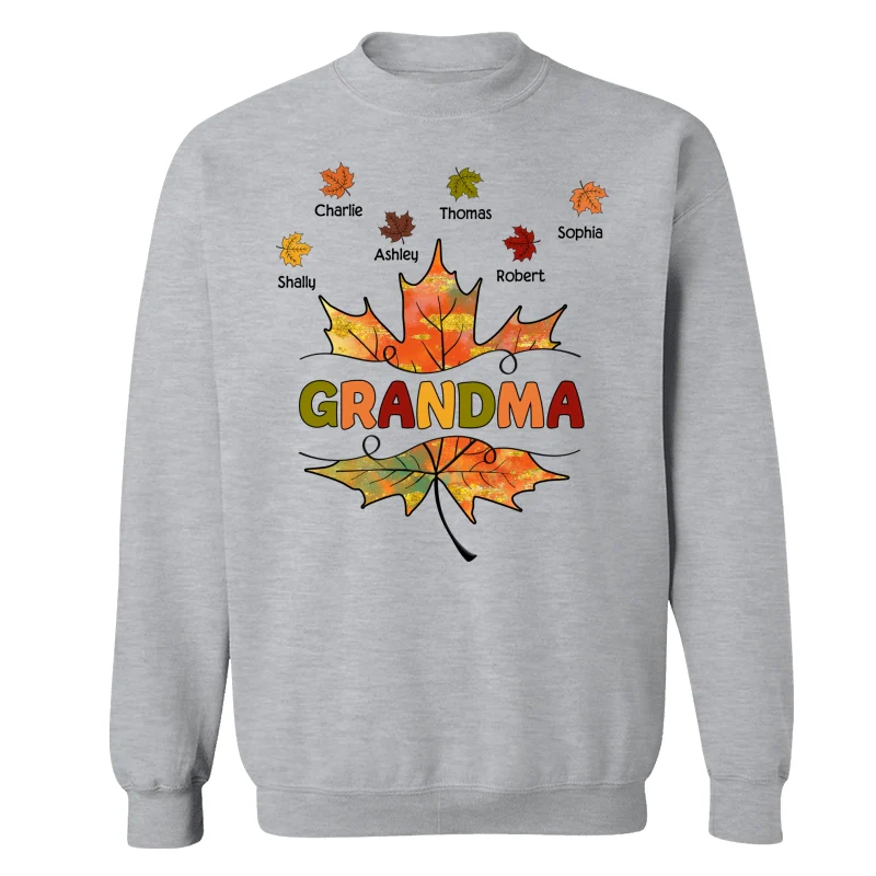 Grandma Mom Fall Leave Cut Through Personalized Shirt - Image 18